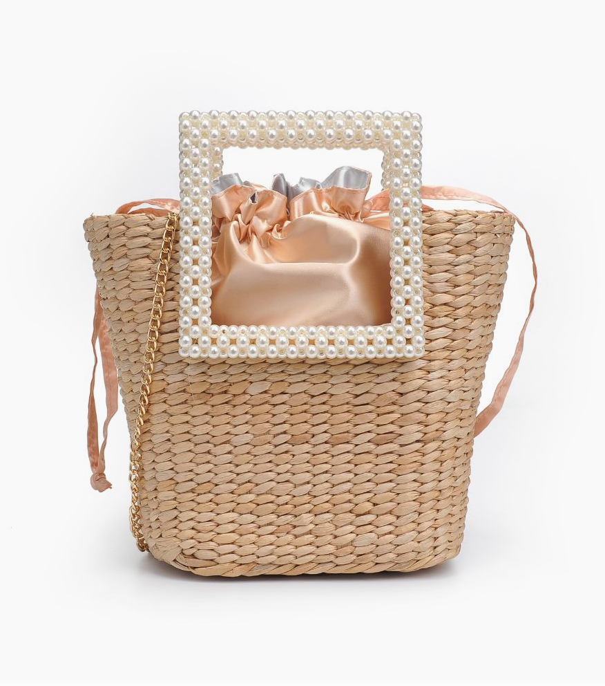 Sunday Straw Tote w/ Pearl Handle