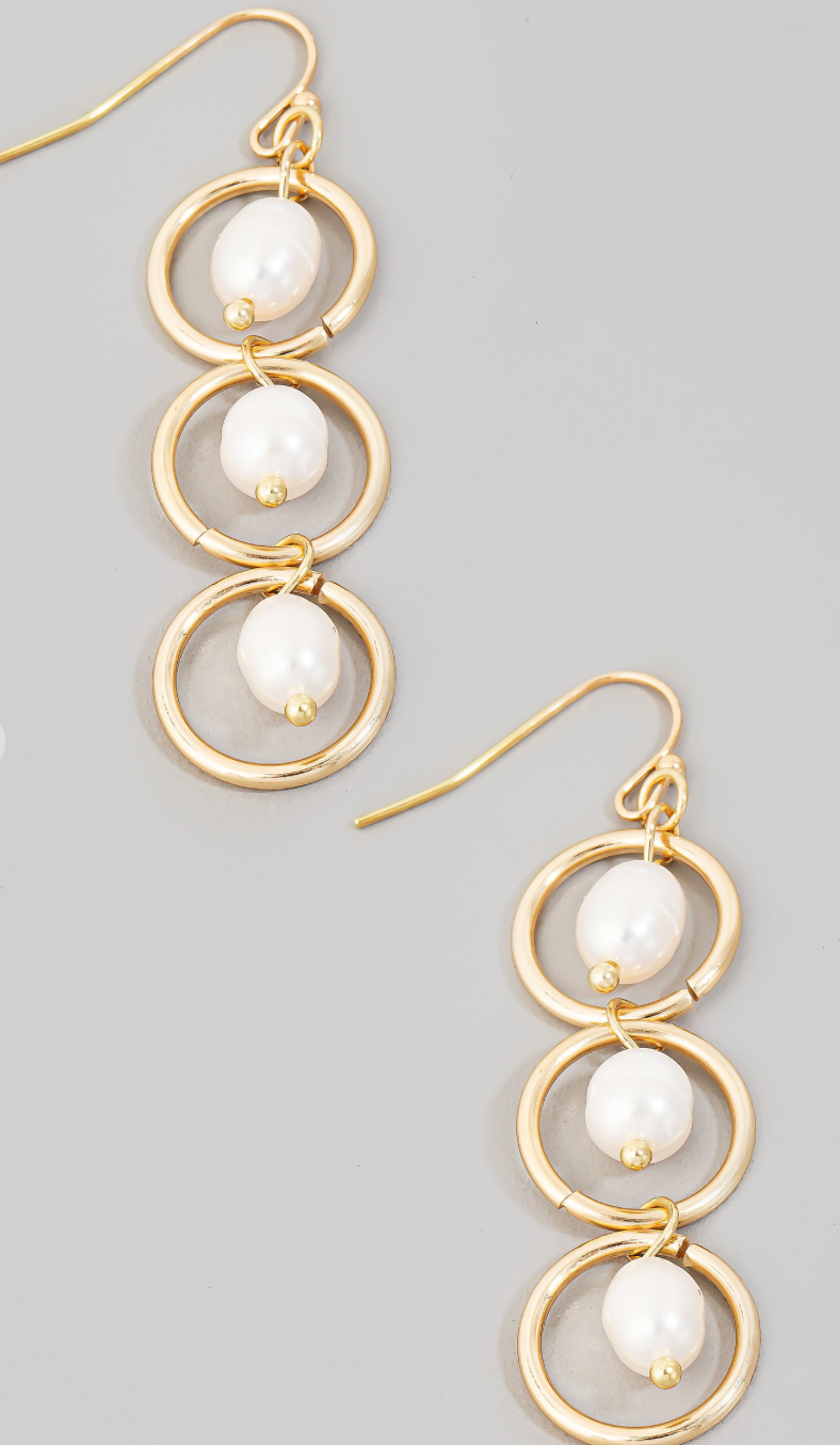 Pearl Hoop Drop Earrings