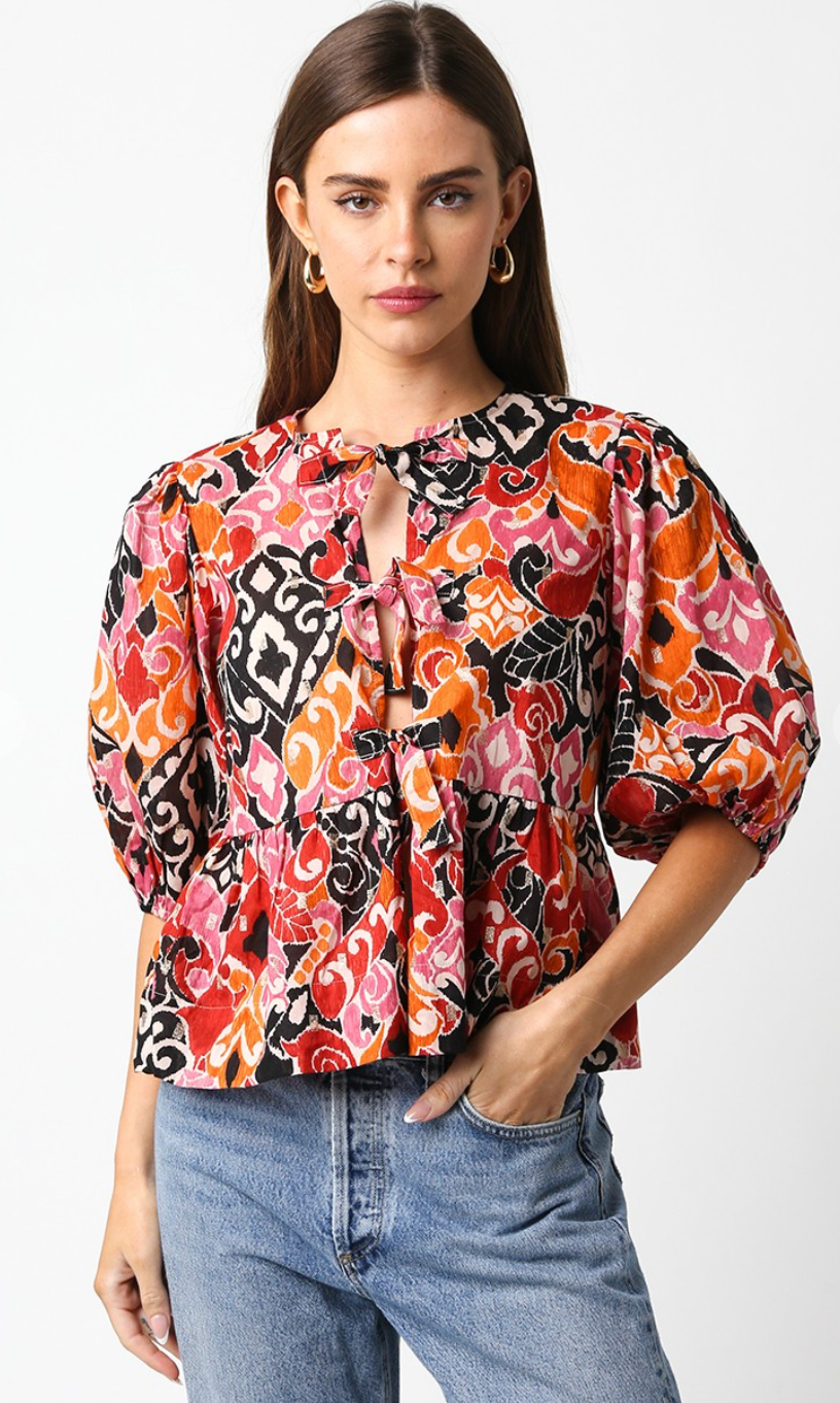 Adele Printed Tie Blouse