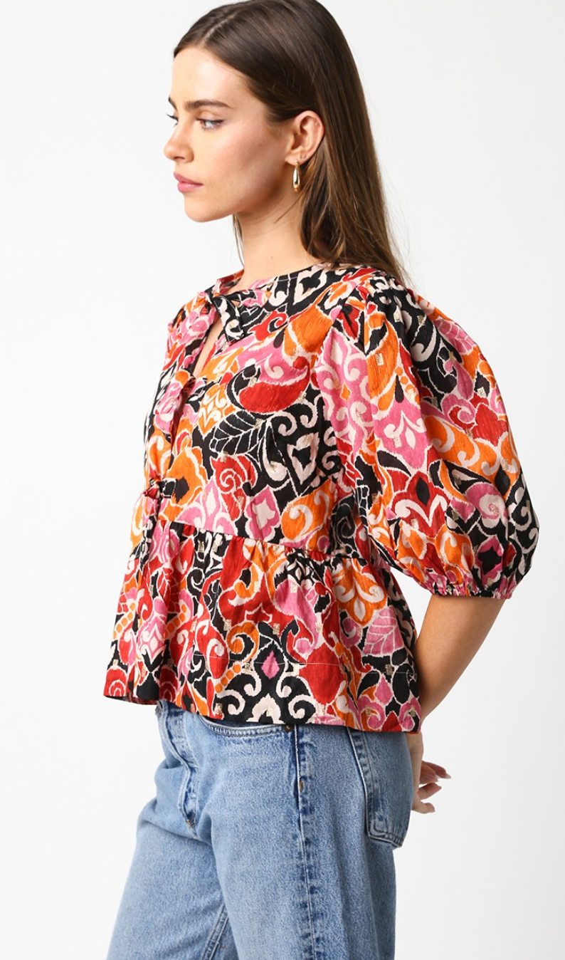 Adele Printed Tie Blouse