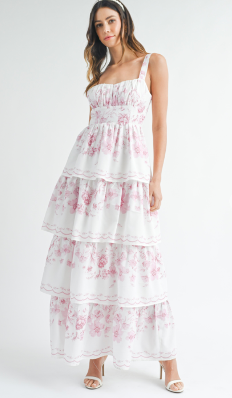 Gia Floral Tiered Maxi Dress Pink