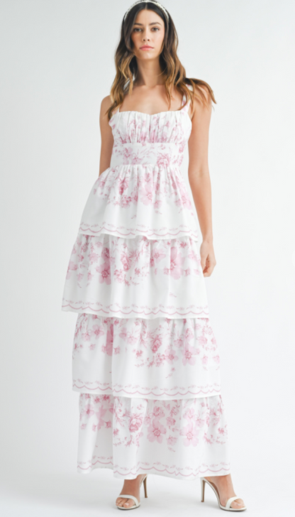 Gia Floral Tiered Maxi Dress Pink