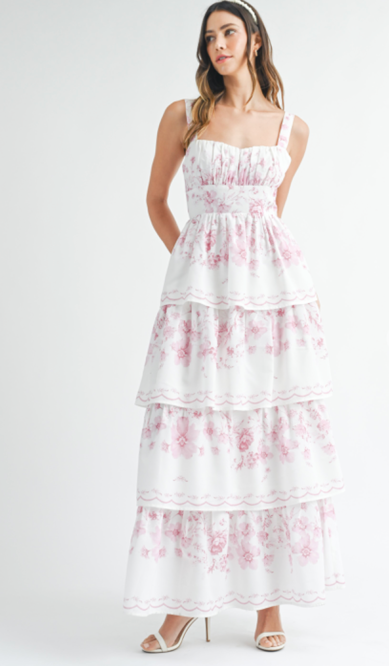 Gia Floral Tiered Maxi Dress Pink