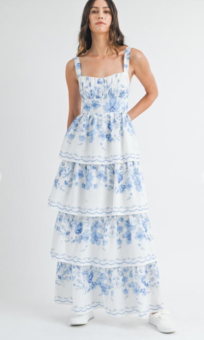 Gia Floral Tiered Maxi Dress Blue