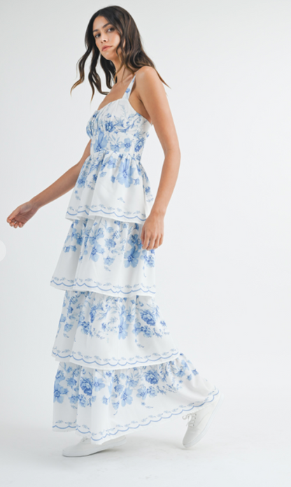 Gia Floral Tiered Maxi Dress Blue