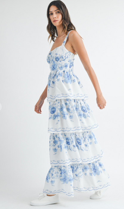 Gia Floral Tiered Maxi Dress Blue