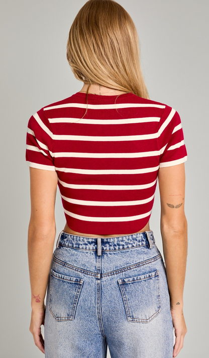 Stripe Knit Top Red/Cream