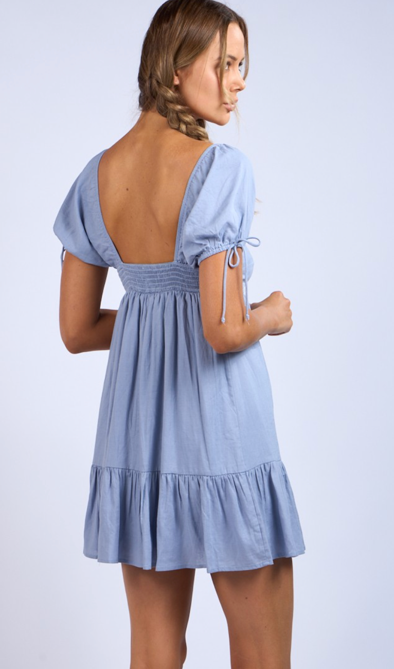 Sky Puff Sleeve Babydoll Dress