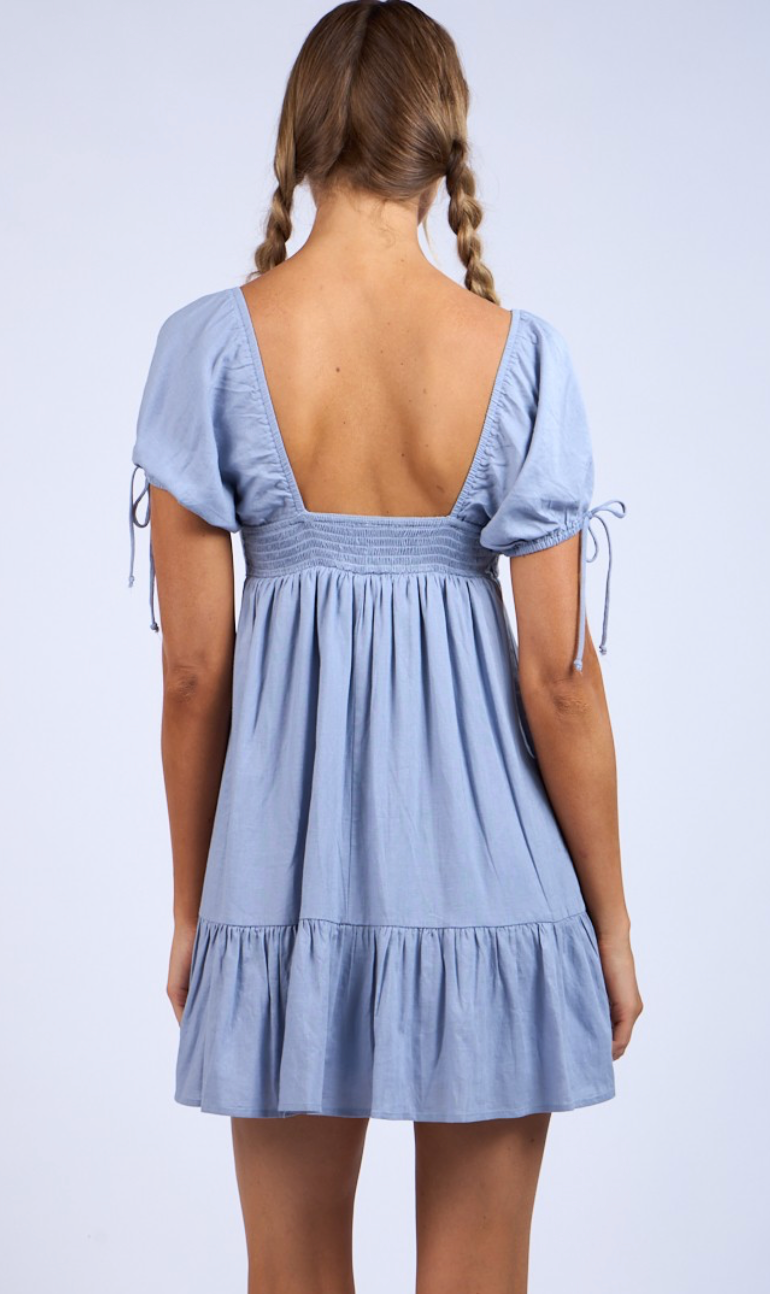 Sky Puff Sleeve Babydoll Dress