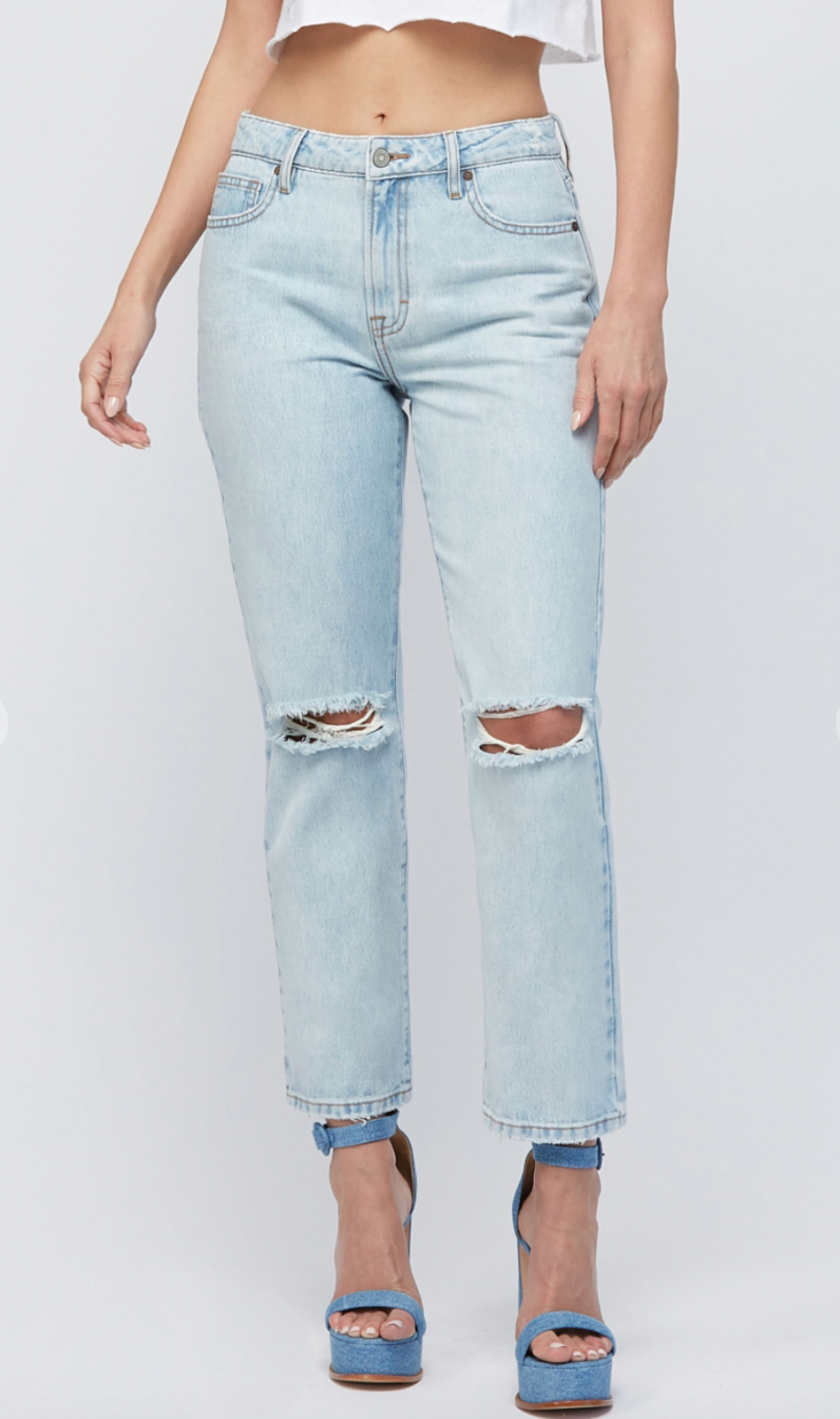 Distressed Straight Leg Jeans