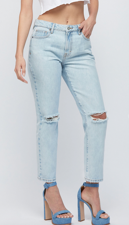 Distressed Straight Leg Jeans