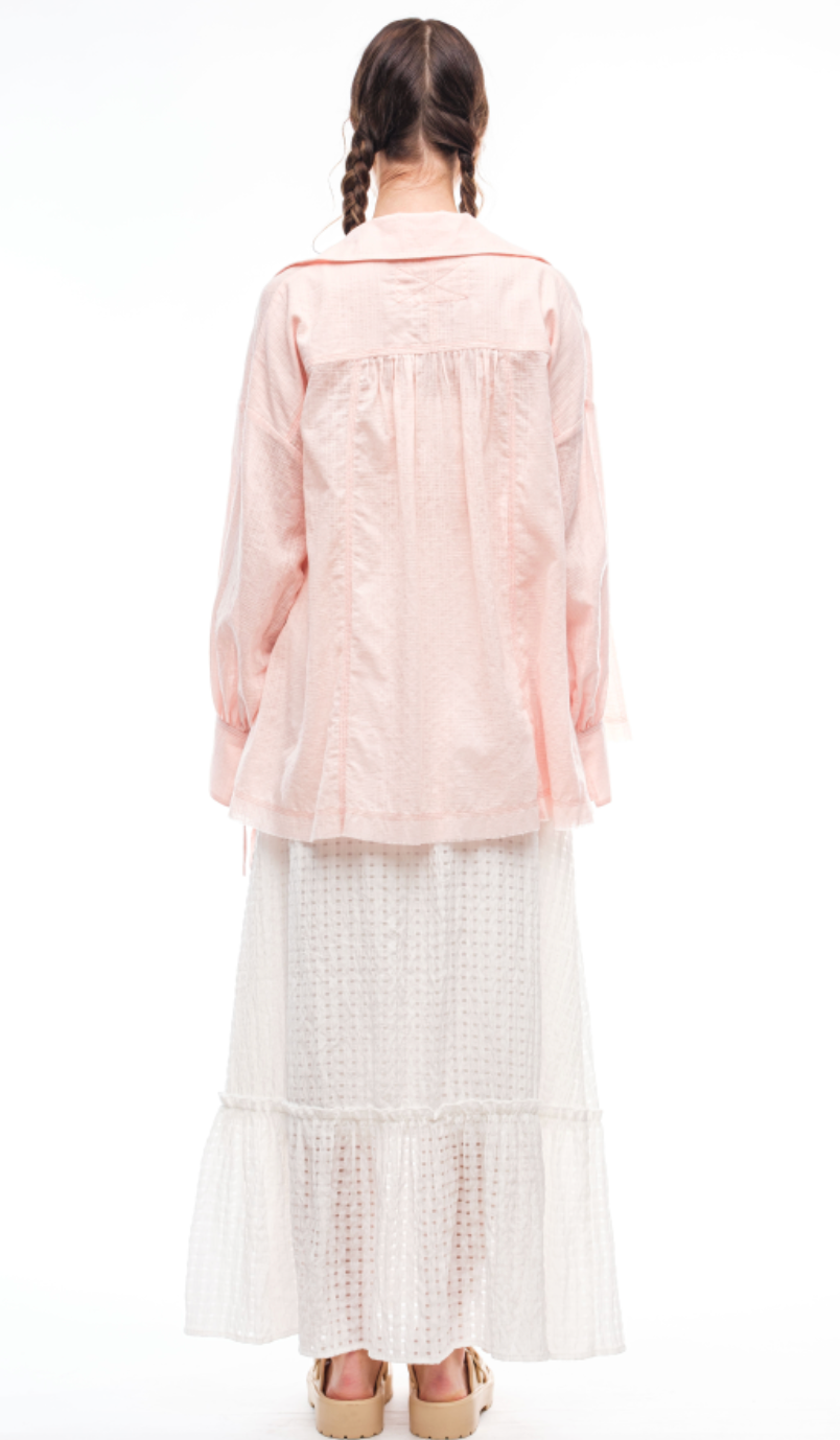 Blush Bow Sleeve Button Down