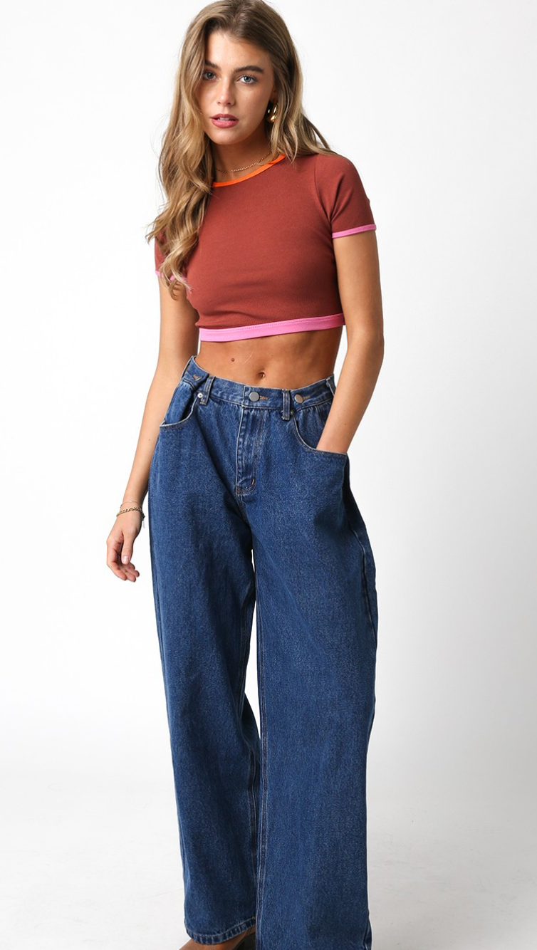 Color Block Crop Top Pink