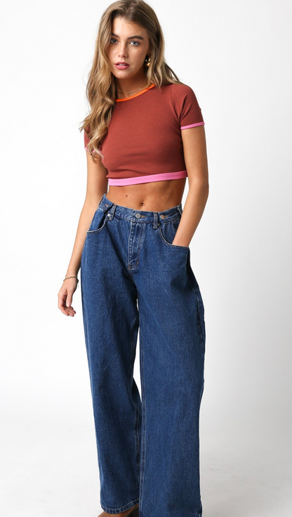 Color Block Crop Top Pink