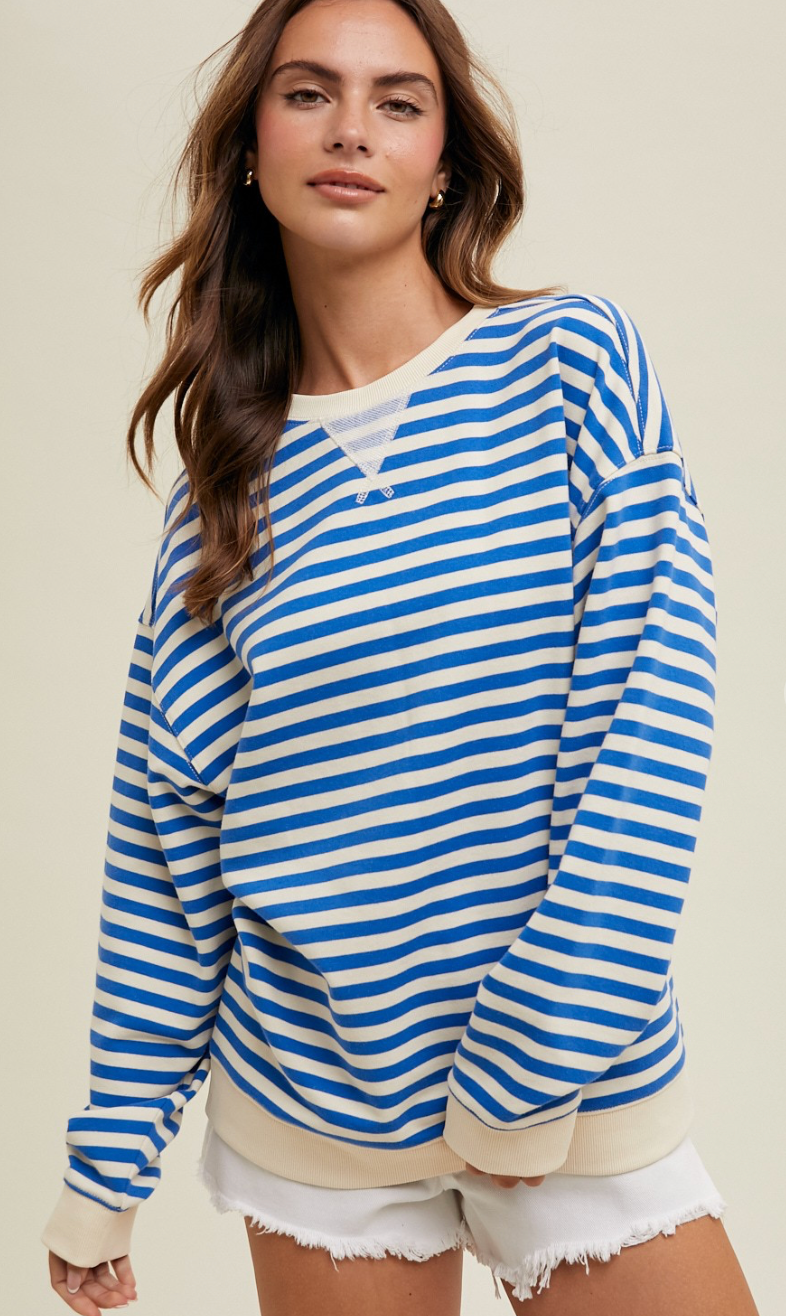 Striped Oversize Crewneck Blue/Cream