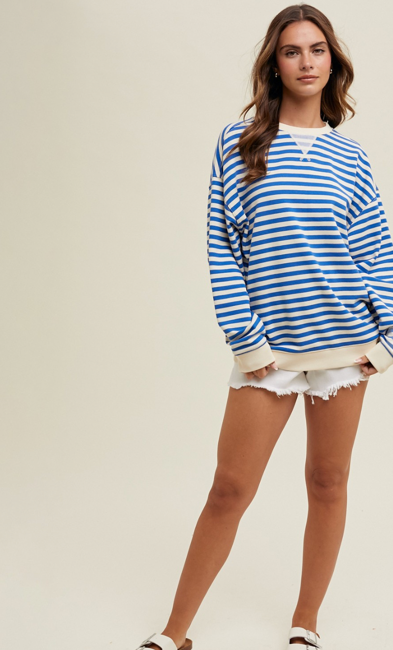 Striped Oversize Crewneck Blue/Cream