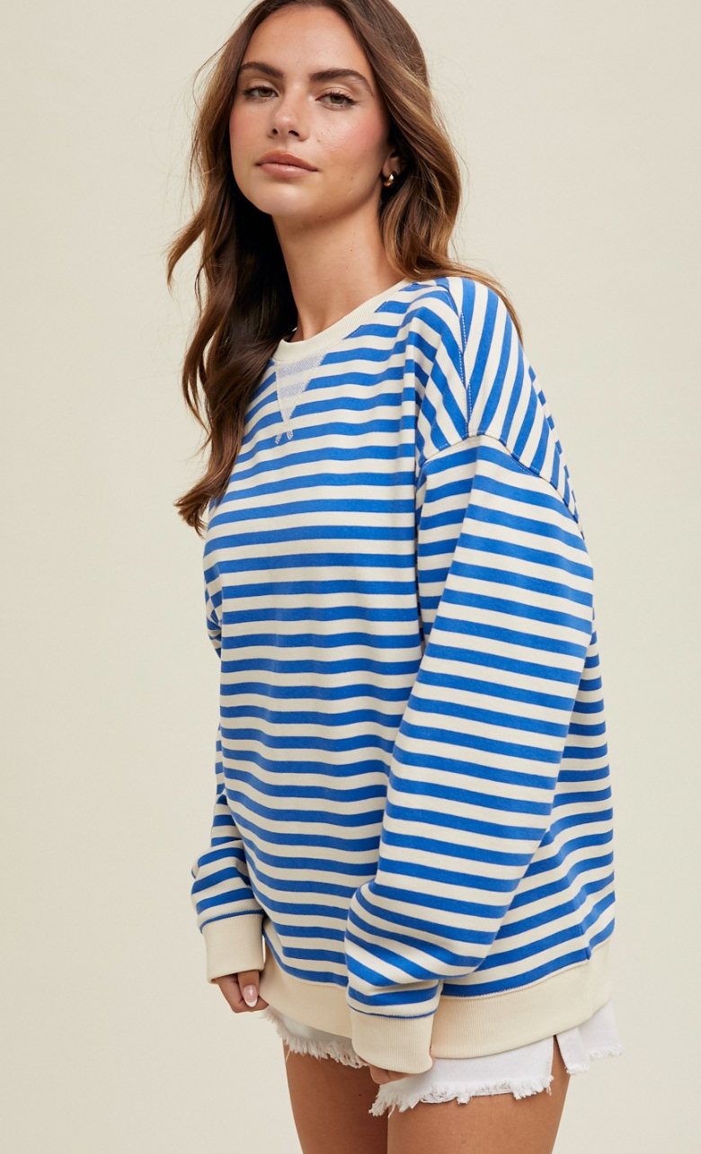 Striped Oversize Crewneck Blue/Cream