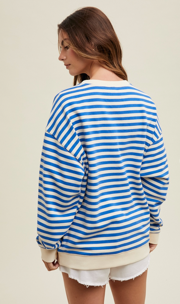 Striped Oversize Crewneck Blue/Cream