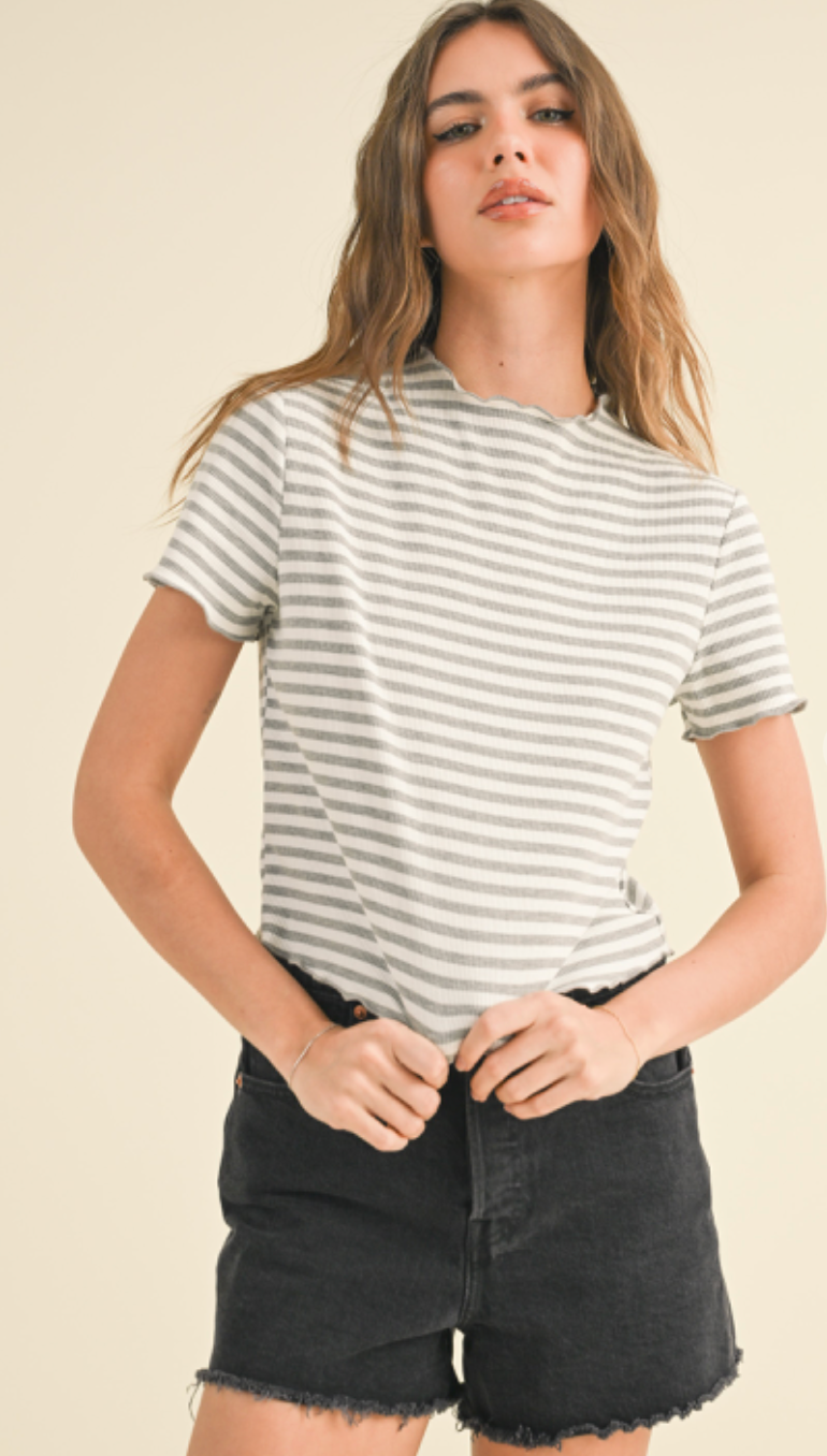 Stripe Ribbed Tee Grey