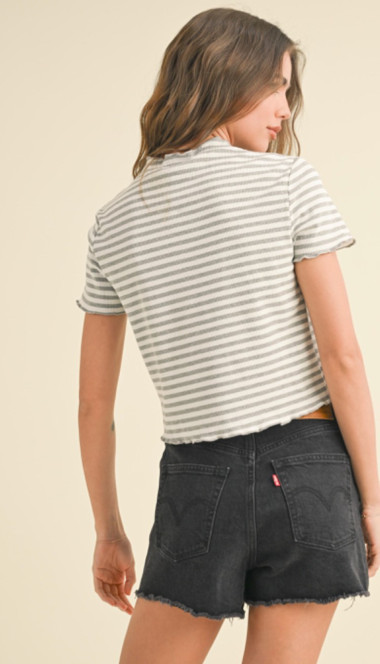 Stripe Ribbed Tee Grey