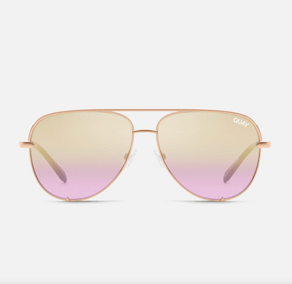 High Key Large Quay Sunglasses - Rose Gold/ Gold Lavender