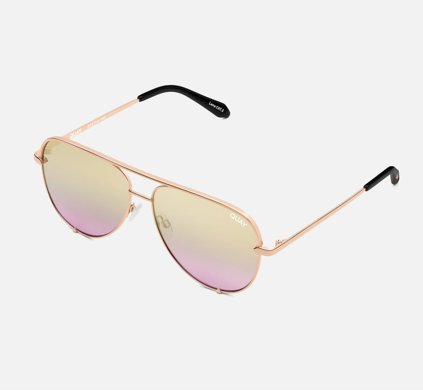 High Key Large Quay Sunglasses - Rose Gold/ Gold Lavender