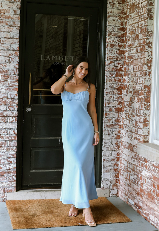 Powder Blue Twist Back Maxi Dress