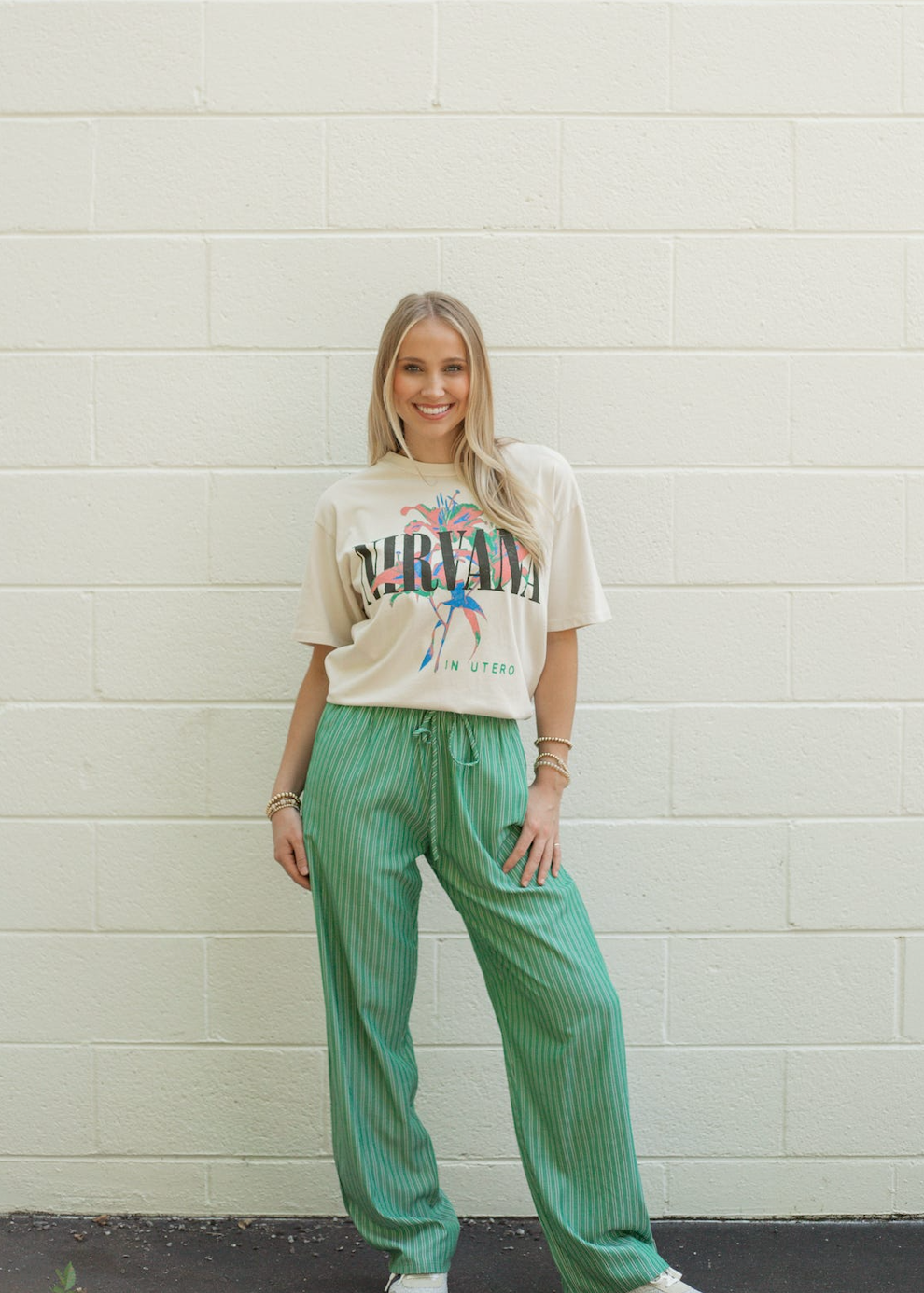 Green Stripe Relaxed Pants