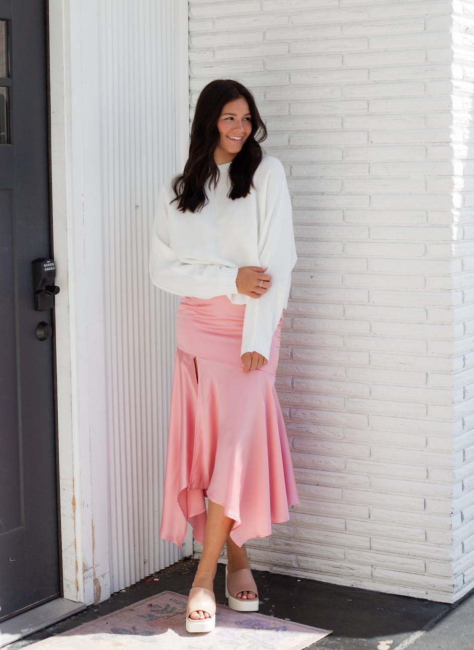 Pink Handkerchief Midi Skirt