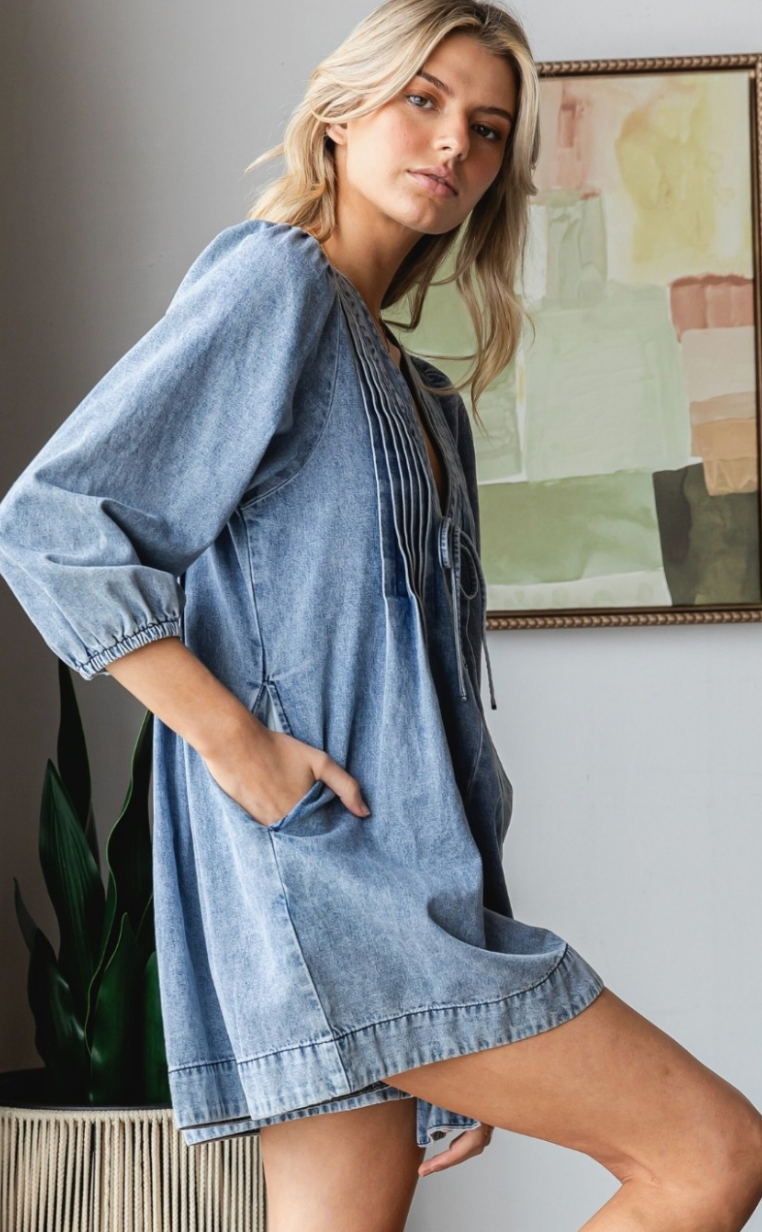 Jody Pleated Denim Romper