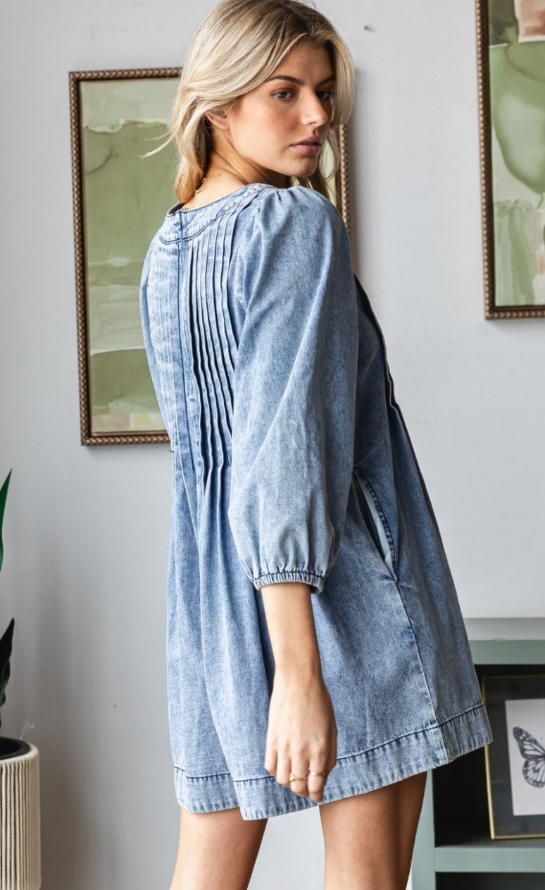 Jody Pleated Denim Romper