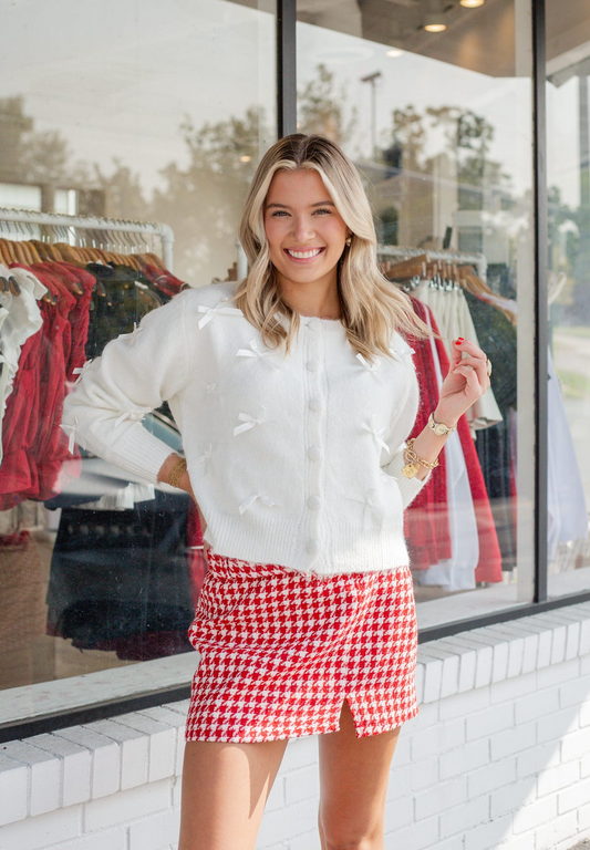 Red Houndstooth Mini Skirt