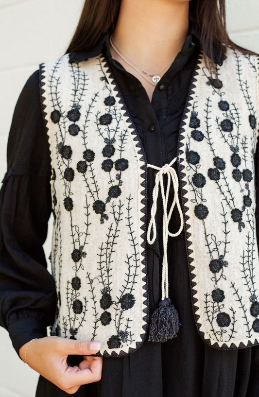 Embroidered Tassel Vest