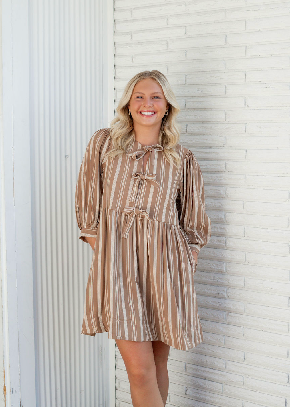 Sand Stripe Ties Babydoll Dress