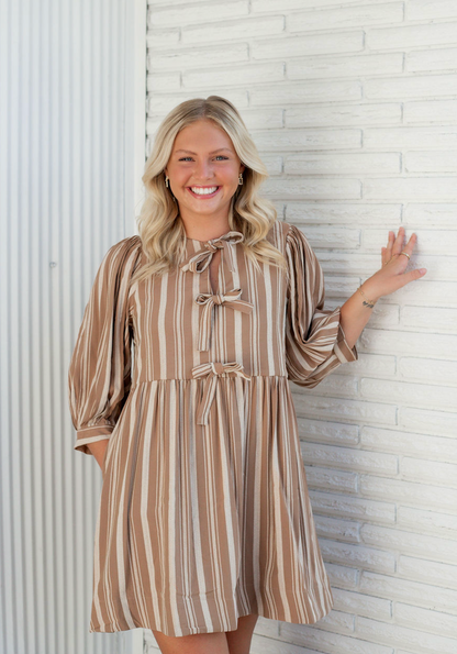 Sand Stripe Ties Babydoll Dress