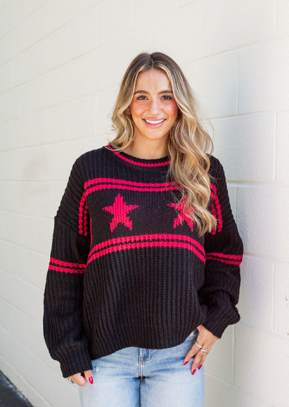 Red Star Black Sweater