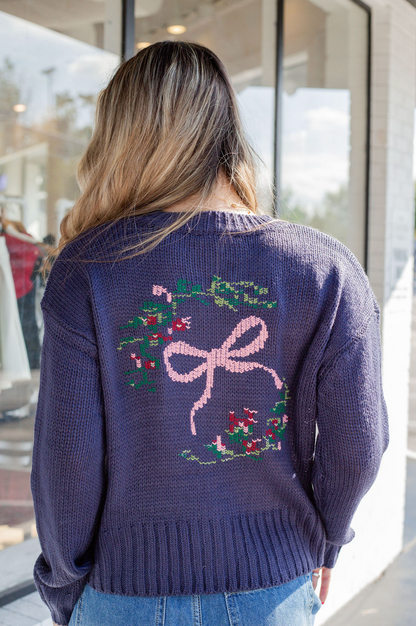 Navy Bow Back Cardigan