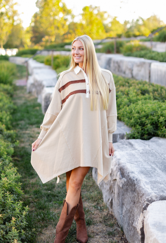 Slouchy Collared Polo Dress Taupe