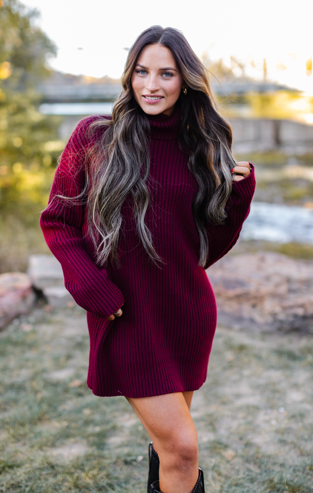 Turtleneck Sweater Dress Wine