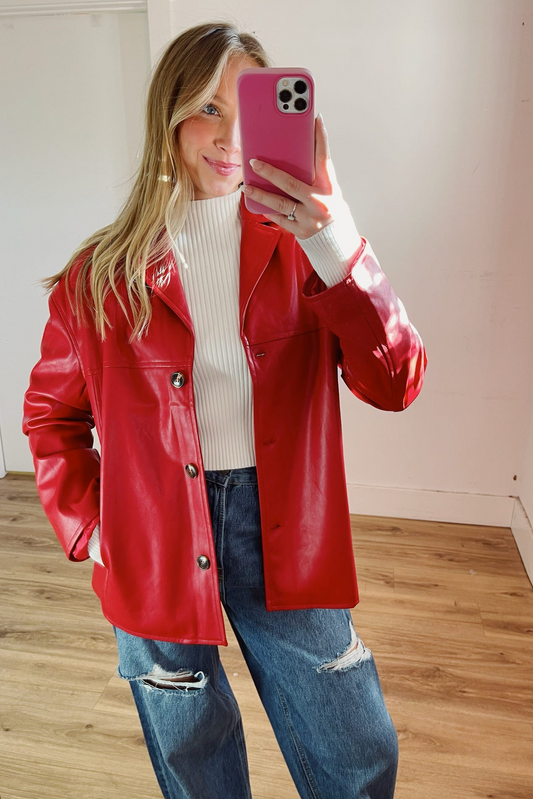 Red Faux Leather Jacket