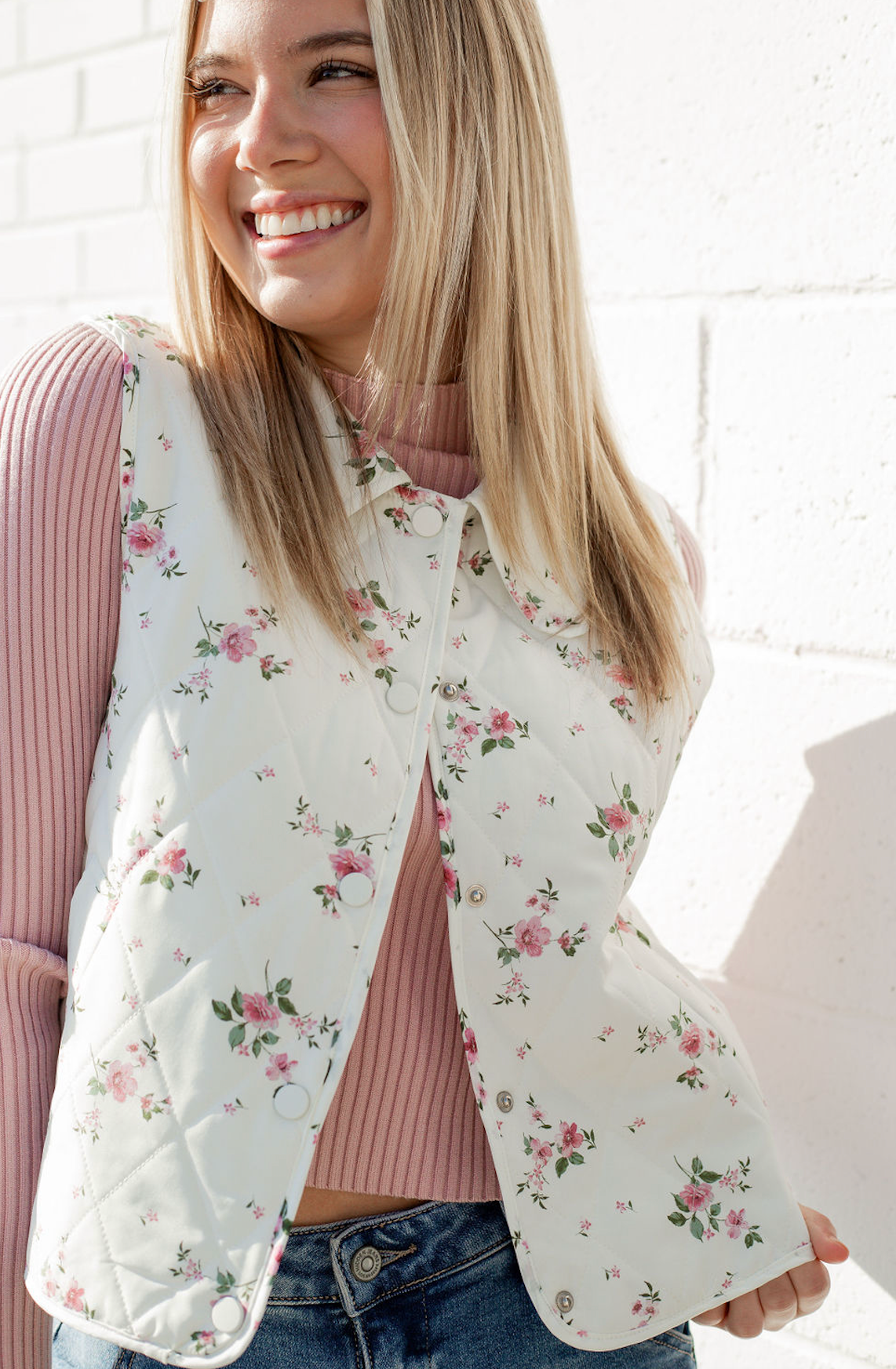 Ivory Floral Puffer Vest