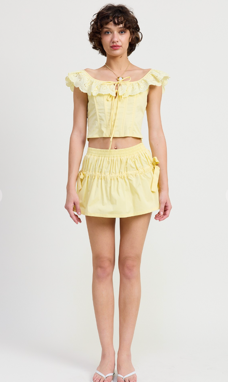 Pale Yellow Lace Collar Top