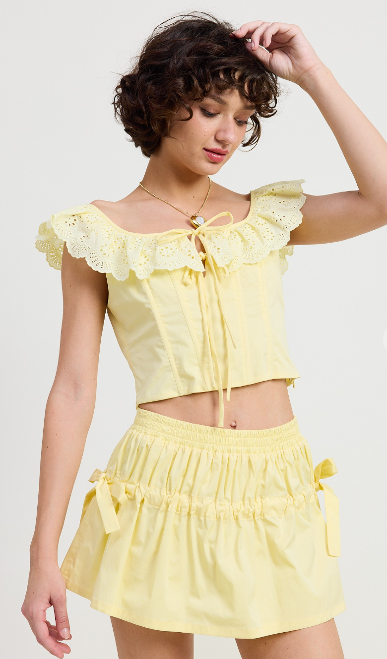 Pale Yellow Lace Collar Top