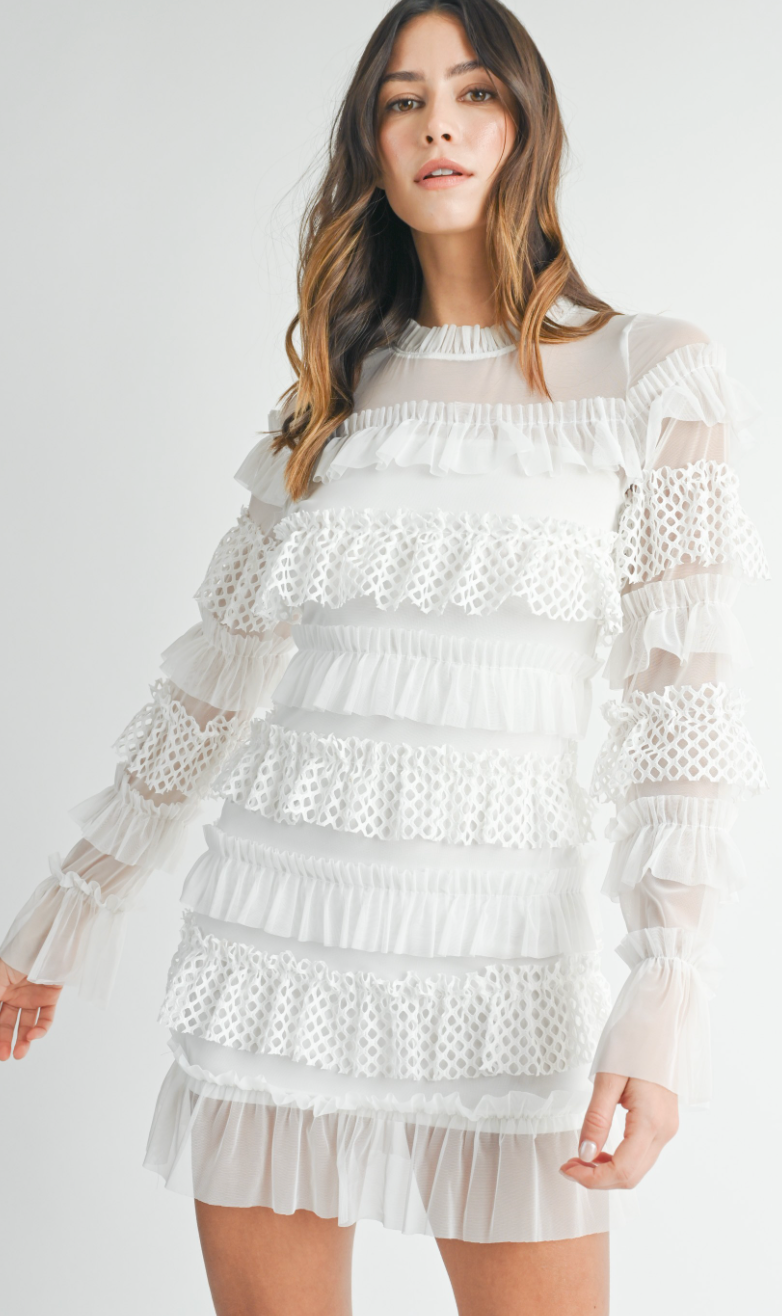 Gabby Ruffle Tier Dress White