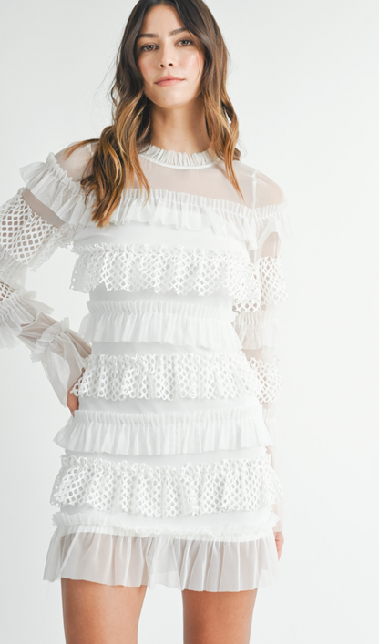 Gabby Ruffle Tier Dress White