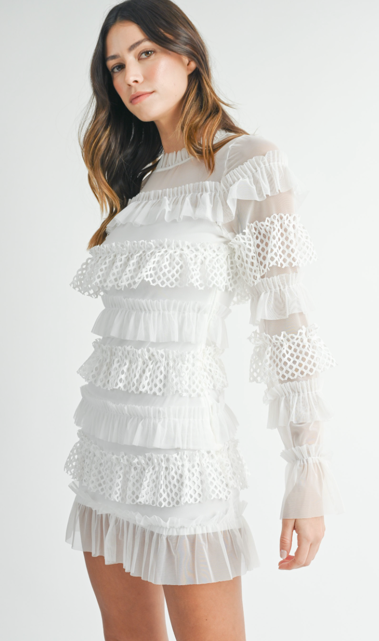 Gabby Ruffle Tier Dress White