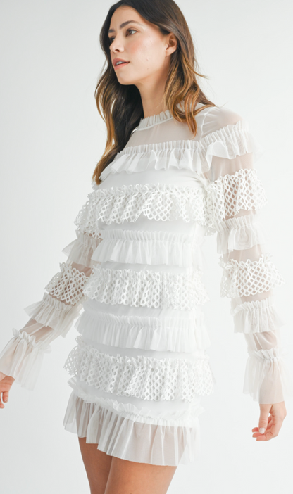 Gabby Ruffle Tier Dress White