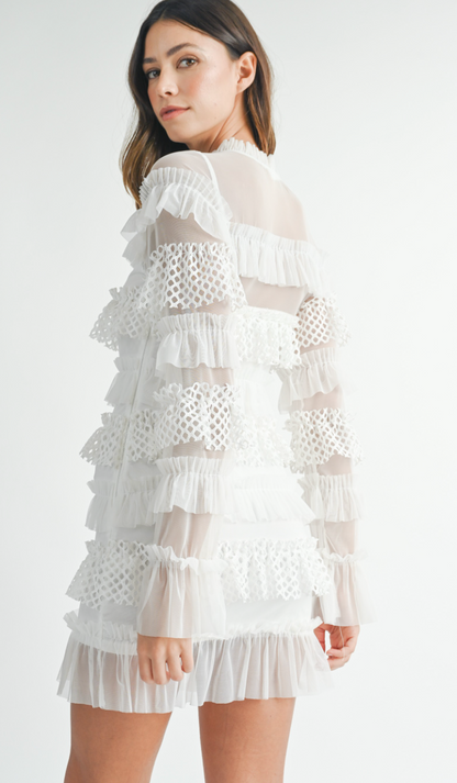 Gabby Ruffle Tier Dress White