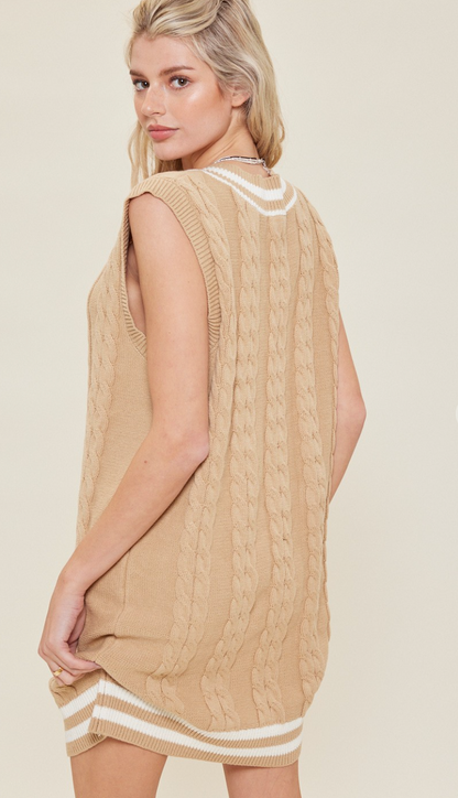 Cable Knit Vest Dress Latte