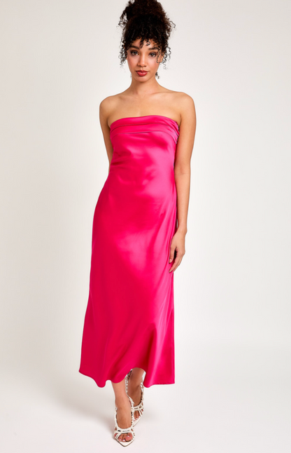 Strapless Satin Maxi Dress Pink